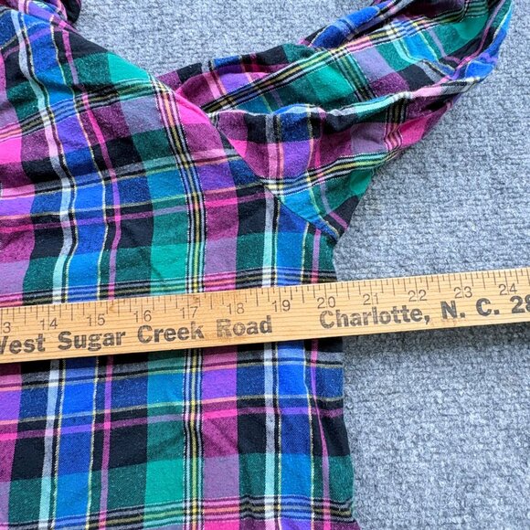 Victorias Secret Top Womens M Plaid Light Flannel Nightshirt Pocket Drawstring - Picture 11 of 15